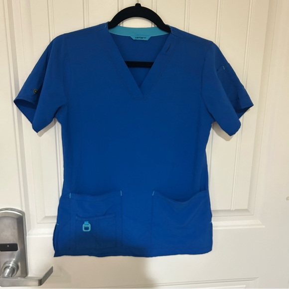 Carhartt Tops - Carhartt Blue Short Sleeve V-Neck Scrub Top with Pockets Size Small